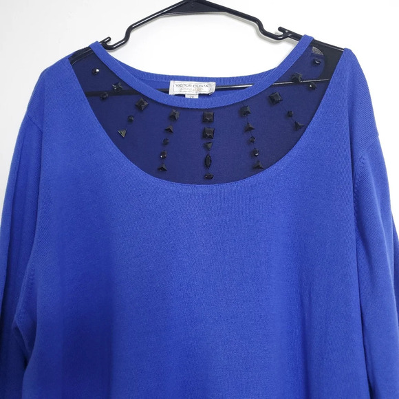 Victor Costa Occasion Womens Pullover Knit Blouse Size 2X Blue Casual Chic Top - Picture 3 of 10